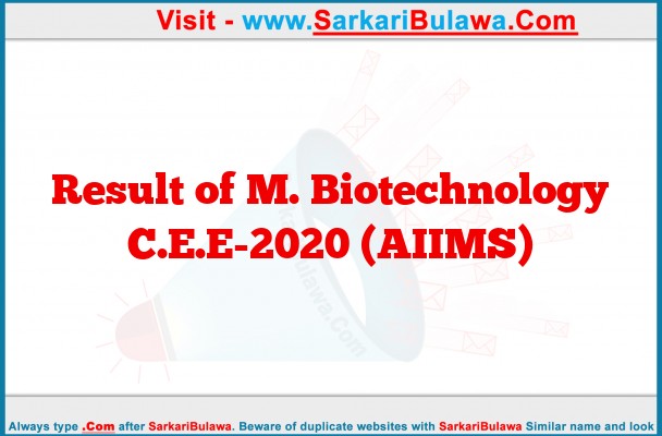 Result of M. Biotechnology C.E.E-2020 (AIIMS)