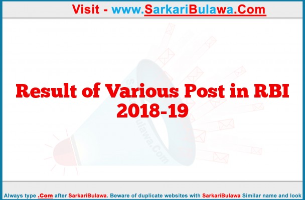 Result of Various Post in RBI 2018-19
