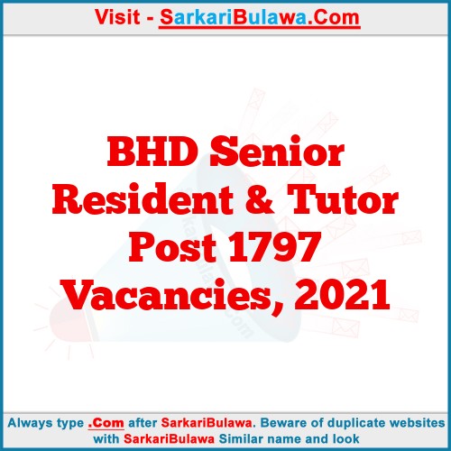 BHD Senior Resident & Tutor Post 1797 Vacancies, 2021