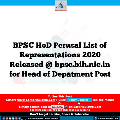 BPSC HoD Perusal List of Representations 2020 Released @ bpsc.bih.nic.in for Head of Depatment Post