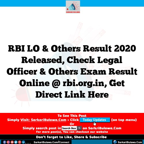 RBI LO & Others Result 2020 Released, Check Legal Officer & Others Exam Result Online @ rbi.org.in, Get Direct Link Here