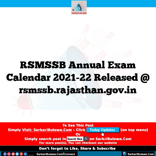 RSMSSB Annual Exam Calendar 2021-22 Released @ rsmssb.rajasthan.gov.in
