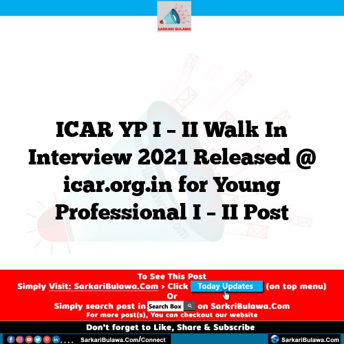 ICAR YP I – II Walk In Interview 2021 Released @ icar.org.in for Young Professional I – II Post