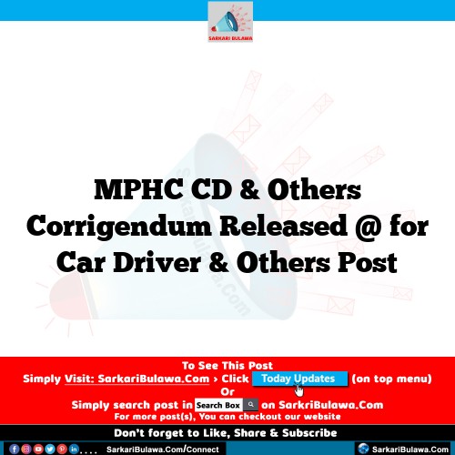 MPHC CD & Others Corrigendum  Released @  for Car Driver & Others Post