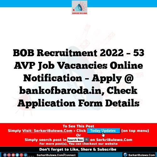 BOB Recruitment 2022 – 53 AVP Job Vacancies Online Notification – Apply @ bankofbaroda.in, Check Application Form Details